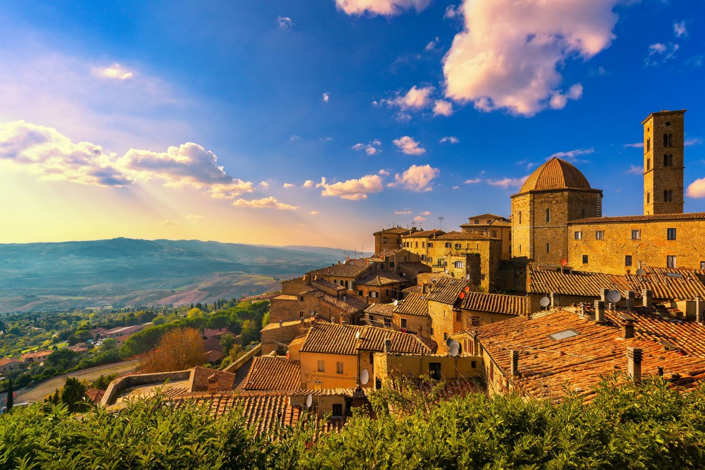 Tuscany, Volterra town skyline, church and panorama view on sunset. Maremma, Italy, Europe.jpg